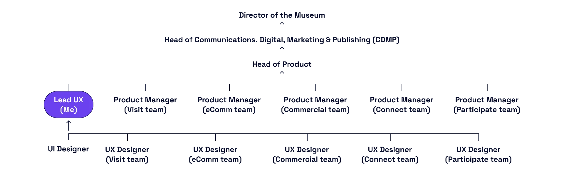 Org chart showing the Lead UX position within the Natural History Museum product team structure