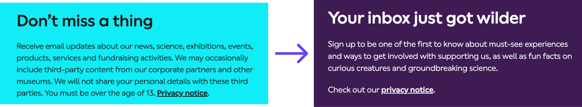 Email sign-up before and after comparison