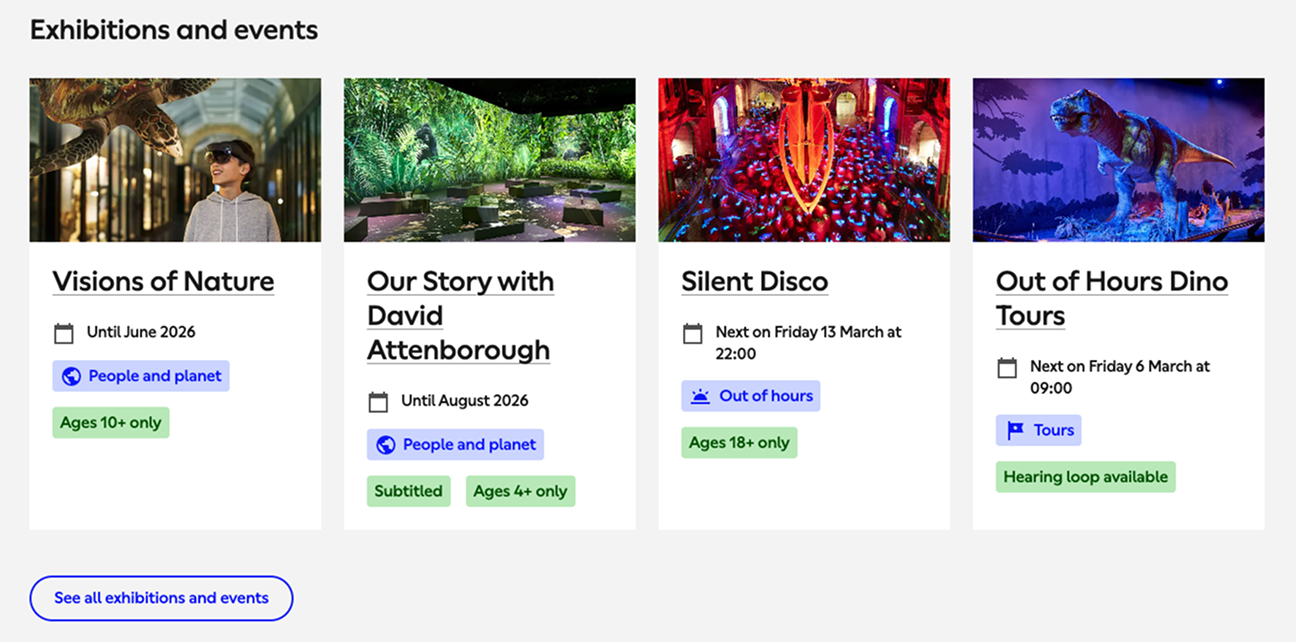 Events and exhibitions summary section
